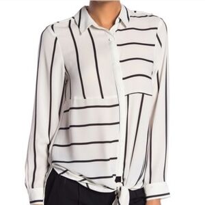 Daniel Rainn DR2 Striped Tie Front Blouse Long Sleeve‎ Button Down Casual Top M
